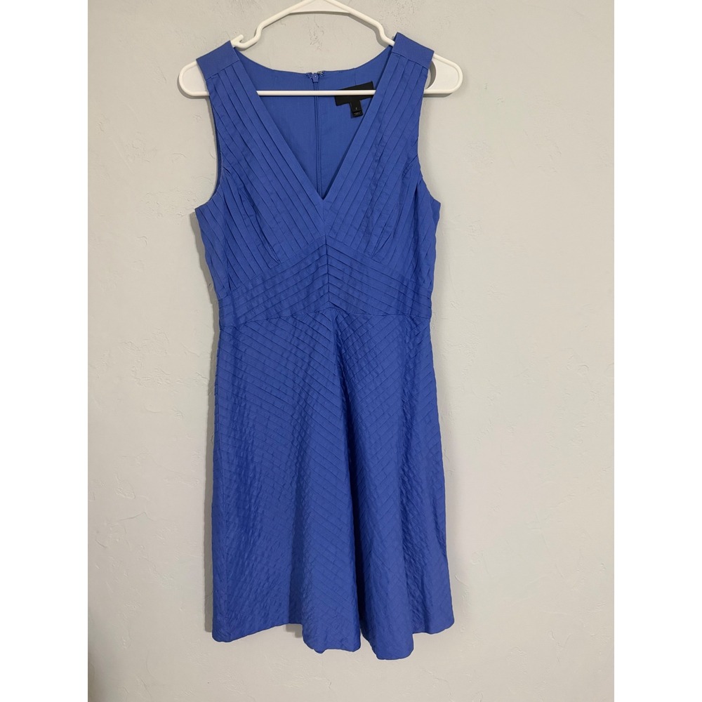 J.Crew‎ Blue Pintuck Pleated Cotton Fit and Flare V-Neck Dress Womens 2